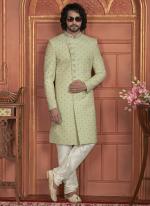 Dhupion Art Silk Pista Green Wedding Wear Thread Work Readymade Sherwani